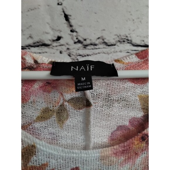 Naif Pink Floral Casual Cold Shoulder Knit Top Size M - Picture 6 of 7